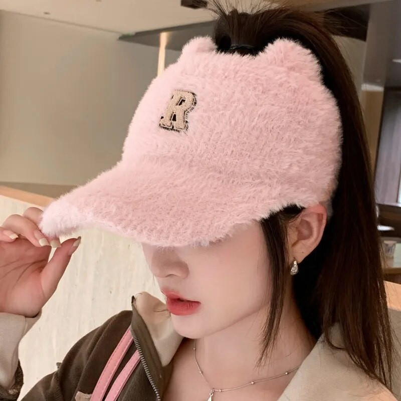 Téli sapka női 2023 divatos macska fülek üres cilinder női ősz téli meleg sport golf sapka Gorras Hombre lófarok védő sapka