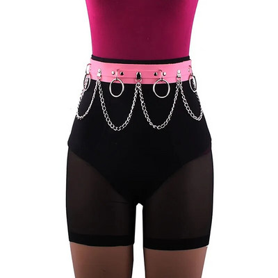Seksi ženski gotički hiphop remen s lancem Harajuku punk stil Jk struk Podesiva disko plesna Pu haljina Traperice Lanac oko struka