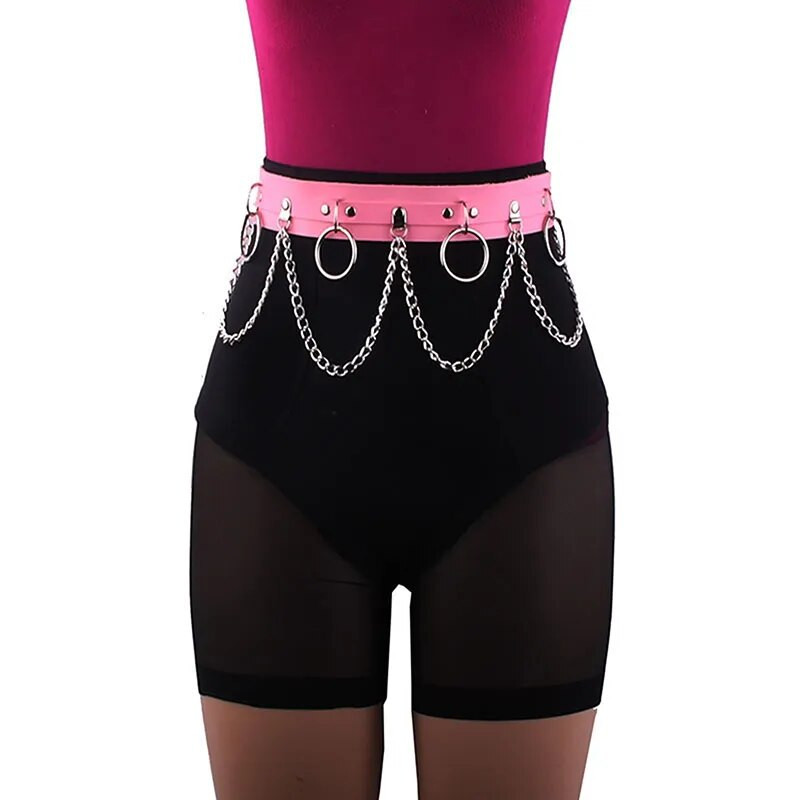 Seksi ženski gotički hiphop remen s lancem Harajuku punk stil Jk struk Podesiva disko plesna Pu haljina Traperice Lanac oko struka