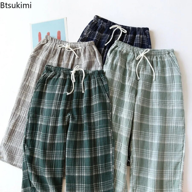 2023 m. Vyriški laisvalaikio languoti šortai kelnės pižamos medvilninės marlės miegui Pižamos Vyriški chalatai naktiniai drabužiai Minkštos namų kelnės vasarai