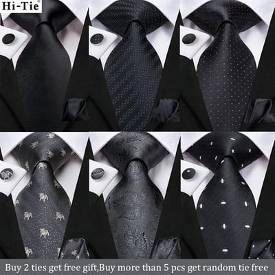 Hi-Tie, 8,5 cm, negru, plin, în dungi, 100% mătase, pentru bărbați, cravată de afaceri, cravată pentru bărbați, cravată de nuntă de lux la modă Gravatas