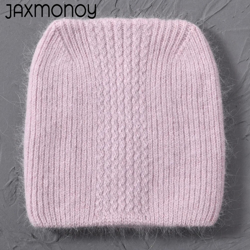Jaxmonoy Kapa kapa od zečjeg krzna s mačjim ušima Zimska dvoslojna topla pahuljasta angora mješavina Skullies Jesen Djevojka Slatka kapa s ušima Ženska