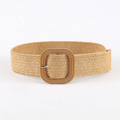 Vintage Bohemian četvrtasta kopča Elastični pleteni pojasevi Žensko ljetno divlje laneno tkanje Lažni slamnati pojas za pojas Dekoracija košulje