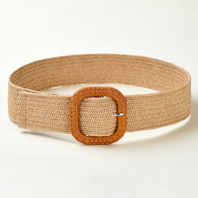 Vintage Bohemian četvrtasta kopča Elastični pleteni pojasevi Žensko ljetno divlje laneno tkanje Lažni slamnati pojas za pojas Dekoracija košulje