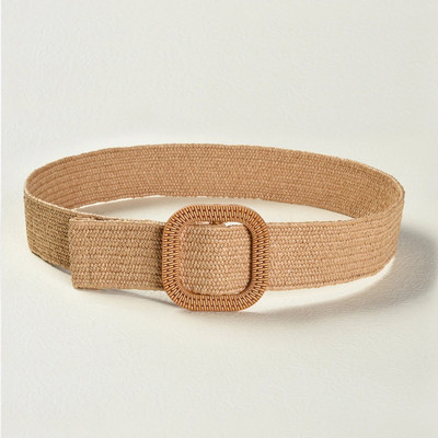 Vintage Bohemian četvrtasta kopča Elastični pleteni pojasevi Žensko ljetno divlje laneno tkanje Lažni slamnati pojas za pojas Dekoracija košulje