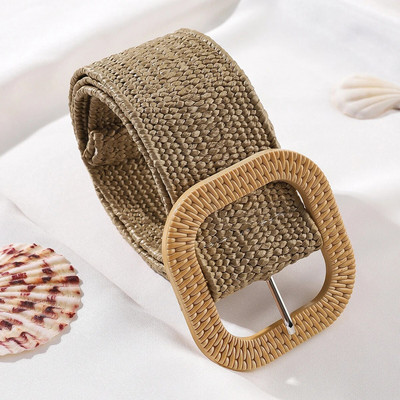 Vintage Bohemian četvrtasta kopča Elastični pleteni pojasevi Žensko ljetno divlje laneno tkanje Lažni slamnati pojas za pojas Dekoracija košulje