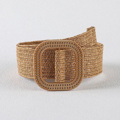 Vintage Bohemian četvrtasta kopča Elastični pleteni pojasevi Žensko ljetno divlje laneno tkanje Lažni slamnati pojas za pojas Dekoracija košulje