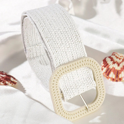 Vintage Bohemian četvrtasta kopča Elastični pleteni pojasevi Žensko ljetno divlje laneno tkanje Lažni slamnati pojas za pojas Dekoracija košulje