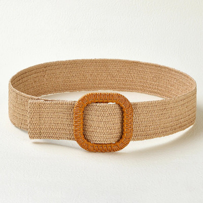 Vintage Bohemian četvrtasta kopča Elastični pleteni pojasevi Žensko ljetno divlje laneno tkanje Lažni slamnati pojas za pojas Dekoracija košulje