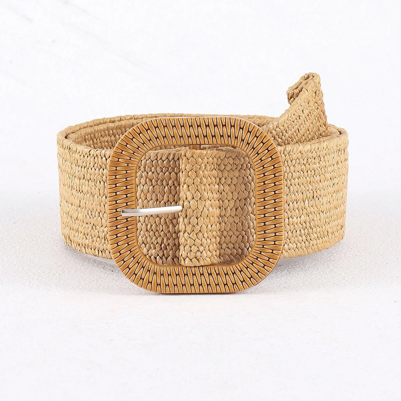 Vintage Bohemian četvrtasta kopča Elastični pleteni pojasevi Žensko ljetno divlje laneno tkanje Lažni slamnati pojas za pojas Dekoracija košulje