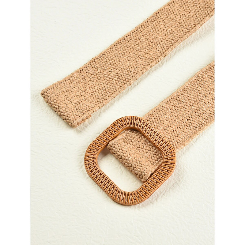 Vintage Bohemian četvrtasta kopča Elastični pleteni pojasevi Žensko ljetno divlje laneno tkanje Lažni slamnati pojas za pojas Dekoracija košulje