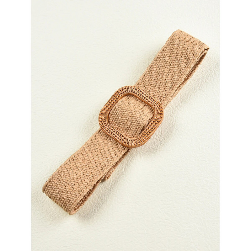 Vintage Bohemian četvrtasta kopča Elastični pleteni pojasevi Žensko ljetno divlje laneno tkanje Lažni slamnati pojas za pojas Dekoracija košulje