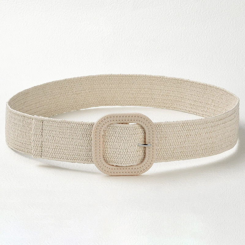 Vintage Bohemian četvrtasta kopča Elastični pleteni pojasevi Žensko ljetno divlje laneno tkanje Lažni slamnati pojas za pojas Dekoracija košulje