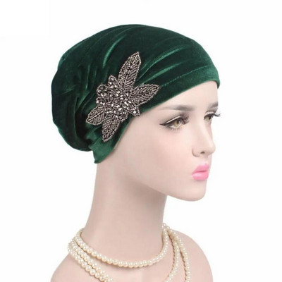 Karoliukai Gėlės Moterys Vėžys Chemo Velvet Hat Musulmon Beanie Turban Head Wrap Cap