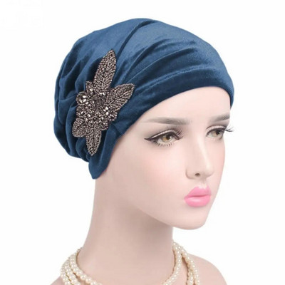 Krelles Ziedi Sievietēm Vēzis Chemo Samta cepure Musulmaņu Beanie Turban Head Wrap Cap