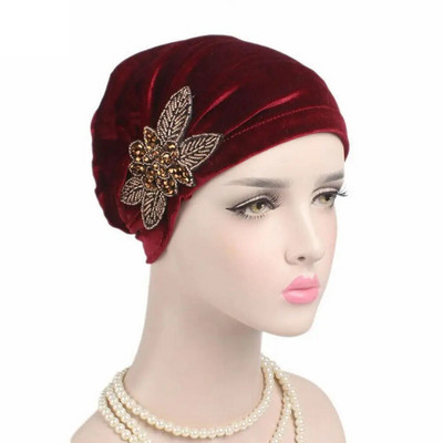 Krelles Ziedi Sievietēm Vēzis Chemo Samta cepure Musulmaņu Beanie Turban Head Wrap Cap