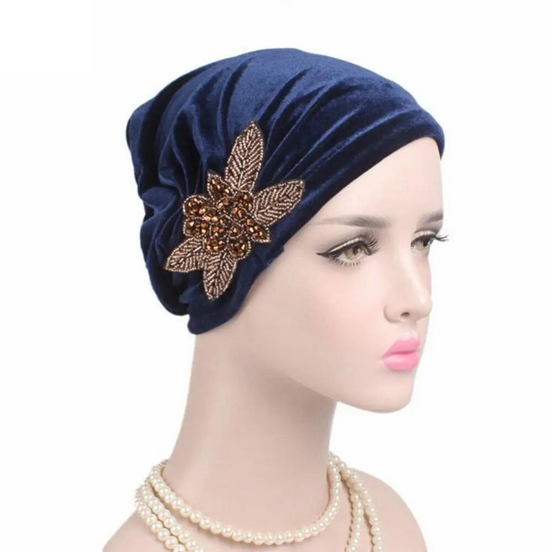 Krelles Ziedi Sievietēm Vēzis Chemo Samta cepure Musulmaņu Beanie Turban Head Wrap Cap