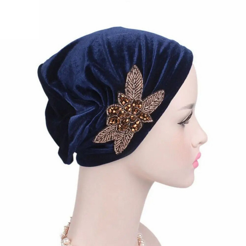 Krelles Ziedi Sievietēm Vēzis Chemo Samta cepure Musulmaņu Beanie Turban Head Wrap Cap