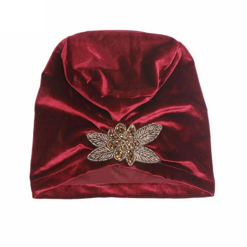 Krelles Ziedi Sievietēm Vēzis Chemo Samta cepure Musulmaņu Beanie Turban Head Wrap Cap