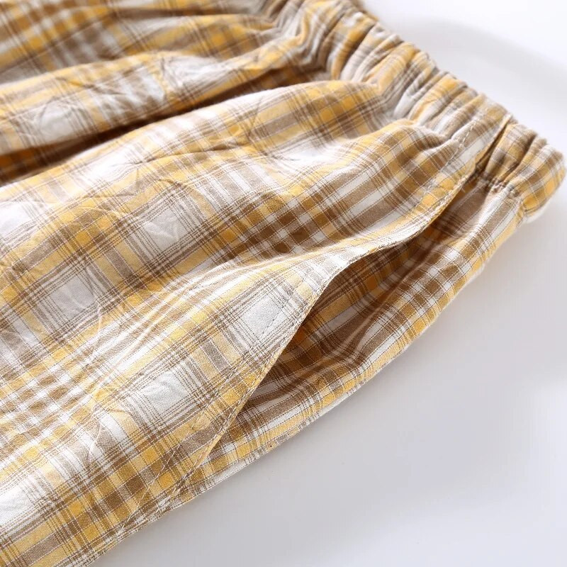 Pidžamas šorti vīriešiem vasaras rūtaini dizaina plānas kokvilnas lielizmēra brīvi pieguļošas mājas Capris pidžamas bikses vīriešiem naktsveļa