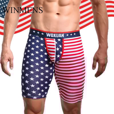 Férfi pizsama nadrág Pamut Stretch Férfi Elasztikus Alsó Alsó Vicces Csillagok és Csíkos Fiatalok Otthoni Nappali ruházat American Flag Sleepwea