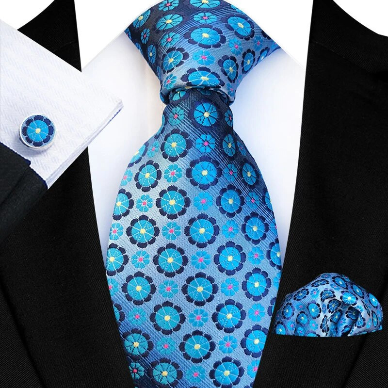 Svilene kravate s cvjetnim točkama za muškarce Luksuzne 8 cm široke cvjetne kravate s džepnim četvrtastim gumbima za manžete Modni set za muške zabave i vjenčani dar