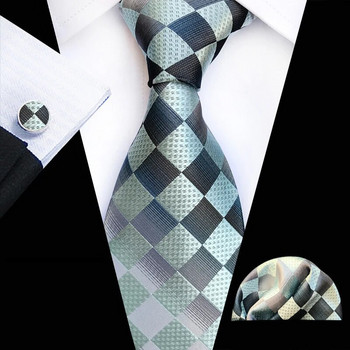 Επαγγελματικές γραβάτες για άντρες Μεταξωτές γραβάτες σετ τελείες Σετ γραβάτα Κλασικό καρό μανικετόκουμπα Μαντήλι για επίσημο γάμο υψηλής ποιότητας Gravata