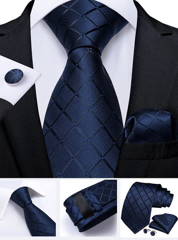 Бизнес вратовръзки за мъже Комплект копринени вратовръзки Комплект вратовръзки на точки Класически карирани копчета за ръкавели Носна кърпа за официална сватба Висококачествен Gravata