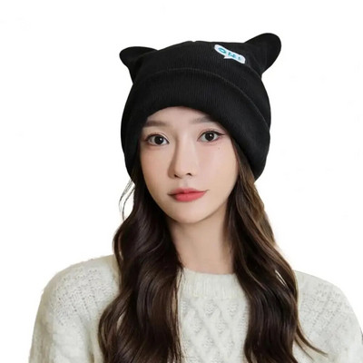 Ausu Trikotāžas Cepure Rudens Ziemas Siltas Cepures Sievietēm Vilnas Cepure Aukstā Cepure Meitenēm Jauka Mode Silta Cepure Hip Hop Unisex Sieviešu pupiņas
