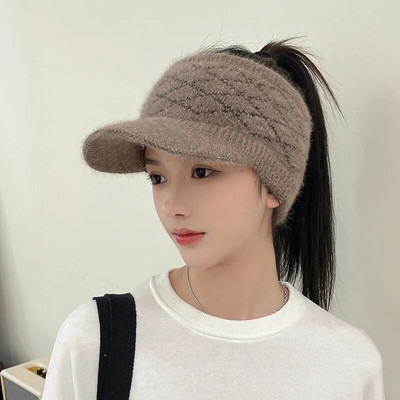 Šeširi sa šiltom za žene Zima Jesen Topla karirana pletena kapa sa zecom Ženski sportovi na otvorenom Golf Baseball kape Gorras šeširi s repom