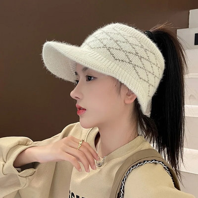 Šeširi sa šiltom za žene Zima Jesen Topla karirana pletena kapa sa zecom Ženski sportovi na otvorenom Golf Baseball kape Gorras šeširi s repom