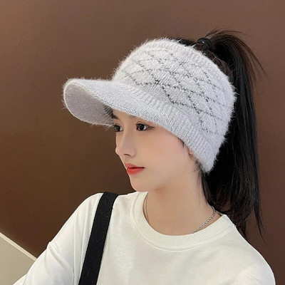 Šeširi sa šiltom za žene Zima Jesen Topla karirana pletena kapa sa zecom Ženski sportovi na otvorenom Golf Baseball kape Gorras šeširi s repom