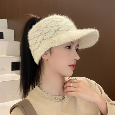 Šeširi sa šiltom za žene Zima Jesen Topla karirana pletena kapa sa zecom Ženski sportovi na otvorenom Golf Baseball kape Gorras šeširi s repom