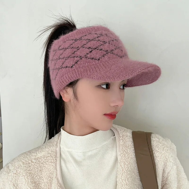 Šeširi sa šiltom za žene Zima Jesen Topla karirana pletena kapa sa zecom Ženski sportovi na otvorenom Golf Baseball kape Gorras šeširi s repom