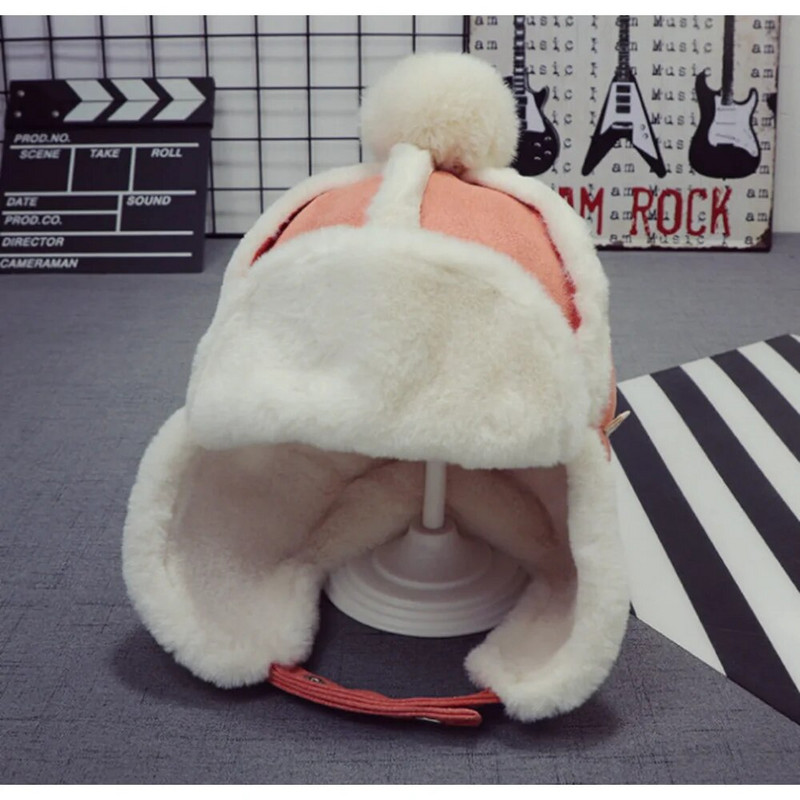 Jauna rindkopa Rudens un ziemas bērnu cepure ausu aizsardzībai plūdmaiņas plīša cepures korejiešu versija, 6 mēneši–2 gadi