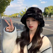 Korejas plīša burts Zvejnieka cepure sieviete ziemas silta ausu aizsardzība baseina cepure salda krāsa sabiezināta tīkla sarkana plāna cepure pieaugušajiem