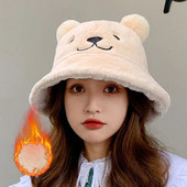 Új téli medvefül plüss vödörsapka lányok aranyos szőrös meleg vödörsapka női divat plüss puha, meleg, vastagított védő edénysapka