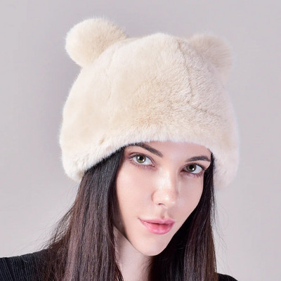 Zimska ženska plišana kapa s medvjedom Slatka zadebljana topla kapa od imitacije nerca Hladna zaštitna kapa za uši Modna krznena kapa s mačjim ušima Pamučna kapa