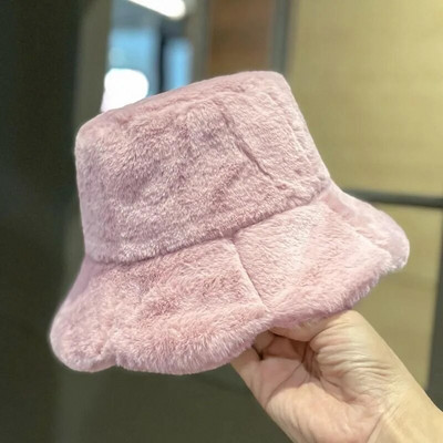 Bieza pūkaina kažokādas cepure sievietēm ziemas silta zvejnieka cepure vienkrāsains plīša Panama cepure Fashion sieviete Bob Sunbonnet gorras