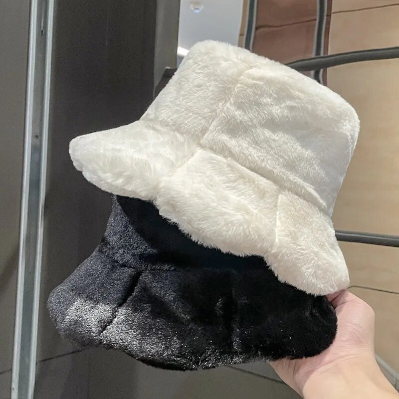 Bieza pūkaina kažokādas cepure sievietēm ziemas silta zvejnieka cepure vienkrāsains plīša Panama cepure Fashion sieviete Bob Sunbonnet gorras