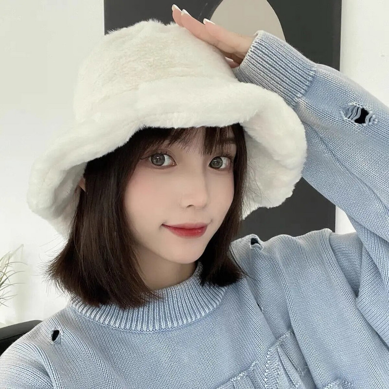 Bieza pūkaina kažokādas cepure sievietēm ziemas silta zvejnieka cepure vienkrāsains plīša Panama cepure Fashion sieviete Bob Sunbonnet gorras