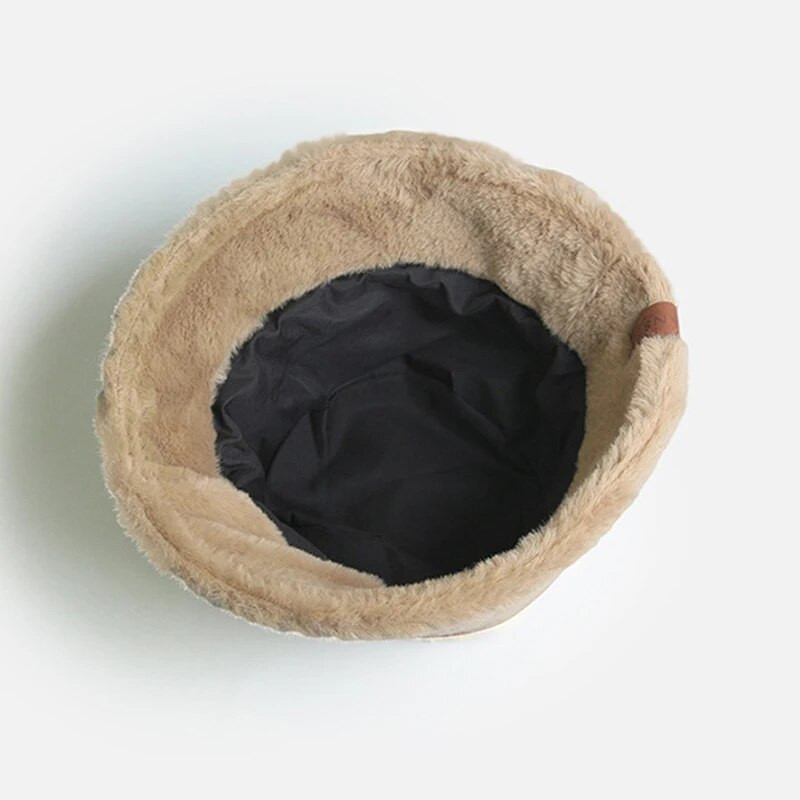 Mīksta plīša sieviešu kausa cepure Bieza vilnas vilnas zvejnieka vāciņš vienkrāsains kažokādas Panamas baseina cepures sievietēm ziemas silts motora pārsegs кепка