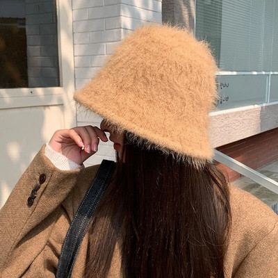 Ziemas sieviešu truša kažokādas cepure Ziemas vienkrāsaina Panamas cepure sieviešu kausa cepure Zvejnieka cepure Retro trikotāžas vilnas baseina cepures