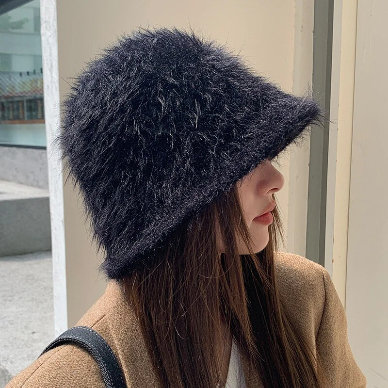 Ziemas sieviešu truša kažokādas cepure Ziemas vienkrāsaina Panamas cepure sieviešu kausa cepure Zvejnieka cepure Retro trikotāžas vilnas baseina cepures