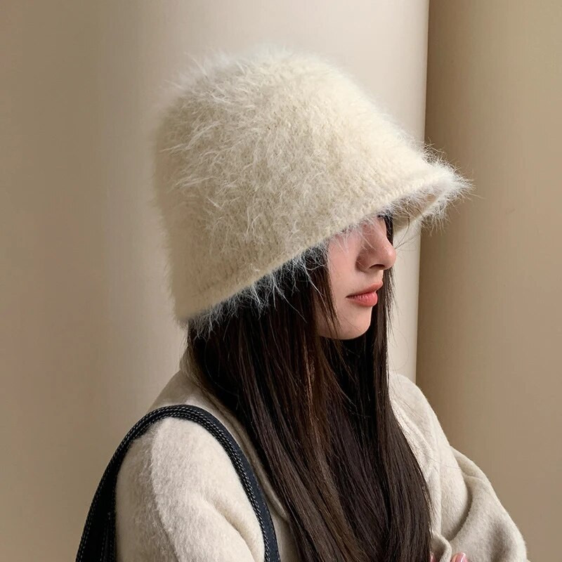 Ziemas sieviešu truša kažokādas cepure Ziemas vienkrāsaina Panamas cepure sieviešu kausa cepure Zvejnieka cepure Retro trikotāžas vilnas baseina cepures