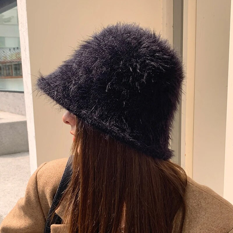 Ziemas sieviešu truša kažokādas cepure Ziemas vienkrāsaina Panamas cepure sieviešu kausa cepure Zvejnieka cepure Retro trikotāžas vilnas baseina cepures