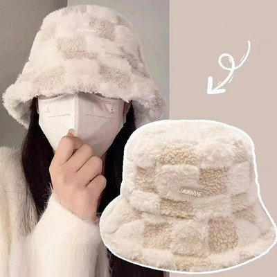 Unisex Harajuku Bucket Hat Solid Vyrai Žvejoja Žvejo INS Skrybėlė Rudeninė Žieminė Avinėlio Vilna Miela Lauke Šilta Panamos Kepurėlė moterims
