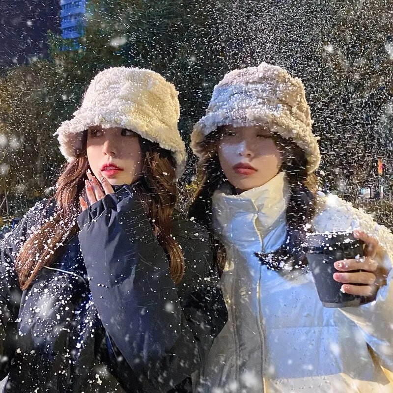 Unisex Harajuku Bucket Cepure Solid Vīrieši Makšķerēšana Zvejnieks INS Cepure Rudens Ziemas Jēra Vilna Jauka Āra Silta Panamas Cepure sievietēm