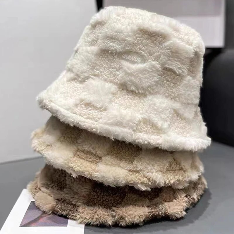 Unisex Harajuku Bucket Cepure Solid Vīrieši Makšķerēšana Zvejnieks INS Cepure Rudens Ziemas Jēra Vilna Jauka Āra Silta Panamas Cepure sievietēm