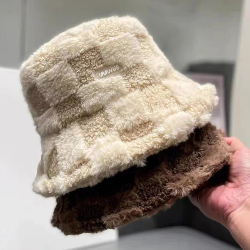 Unisex Harajuku Bucket Cepure Solid Vīrieši Makšķerēšana Zvejnieks INS Cepure Rudens Ziemas Jēra Vilna Jauka Āra Silta Panamas Cepure sievietēm